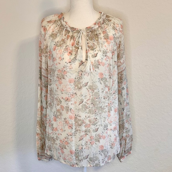 Lucky Brand Tops - Lucky Brand, Boho Airy Floral Print Long Sleeve Blouse, Size M